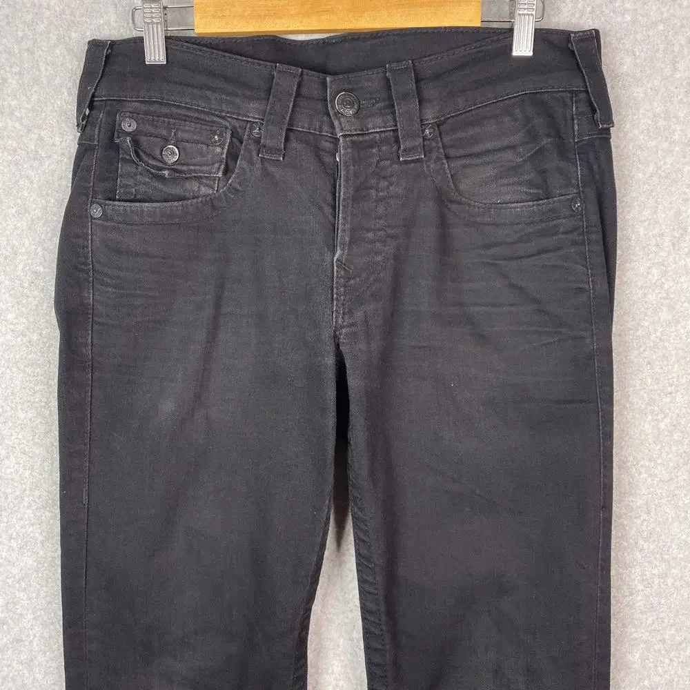 True Religion Mens 31 Black Zach Slim Straight Jeans